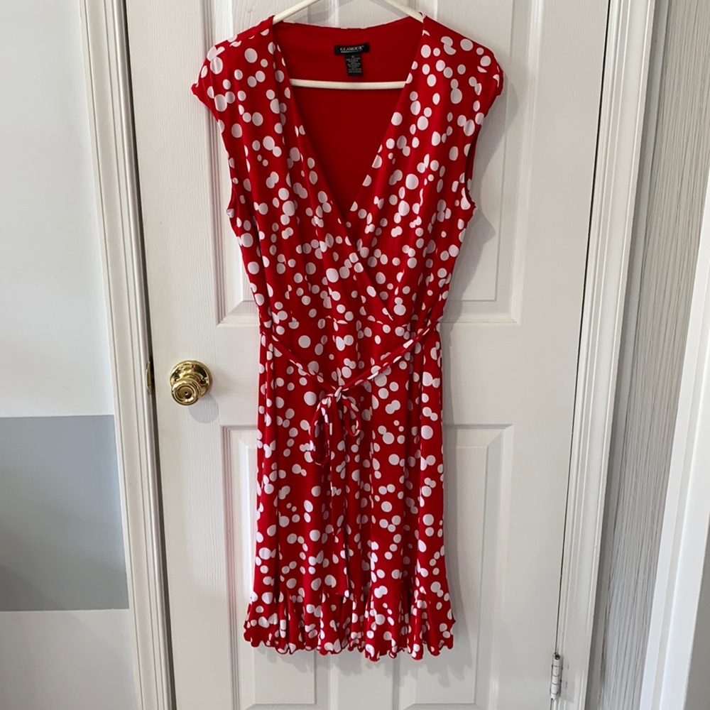 Red and white polka dot dress